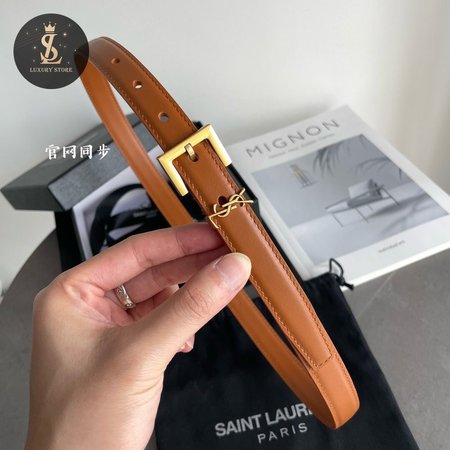 Saint Laurent Thin Brown Belt With Square Buckle 2.0cm