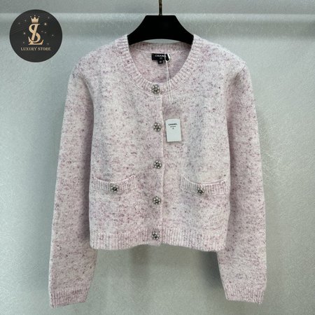 Chanel Pink Round Collar Wool Cardigan Sweater