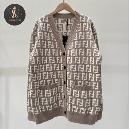 Fendi Knitting Cardigan Sweater Brown