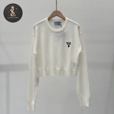 Prada Hollowed-out crew neck knitted Sweater