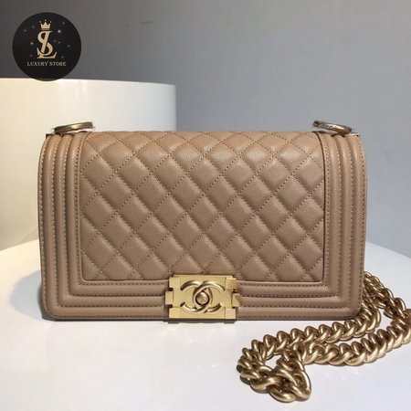 Chanel Boy Flap Quilted Diamond Metallic New Medium Tan