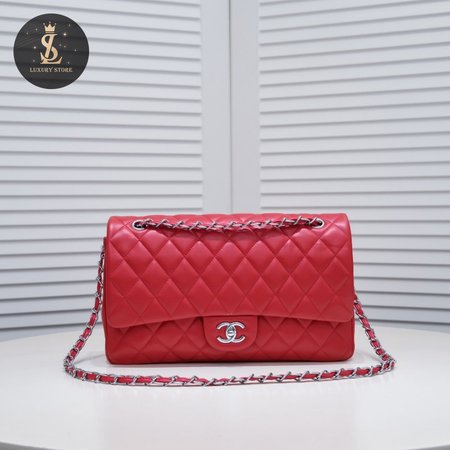 Chanel Classic Double Flap Quilted Jumbo Calfskin Red