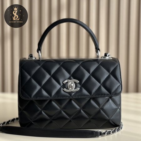 Chanel Flap Bag Top Handle Quilted Lambskin Gold-tone Small Black