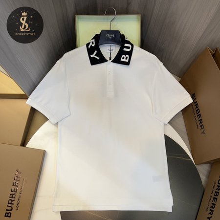 Burberry White Logo Embroidered Polo Shirt