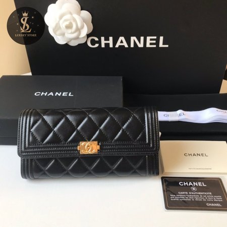 Chanel Boy Long Clip Black Gold Buckle