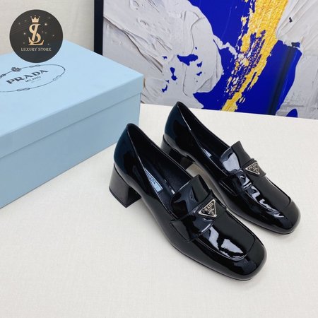 Prada Chocolate Glossed-leather Loafers