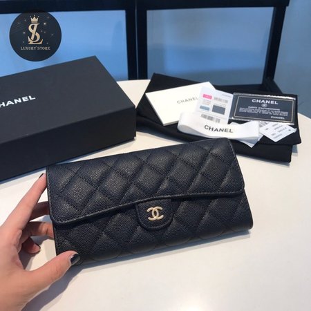 Chanel Flap Gusset Wallet Quilted Diamond Large Black