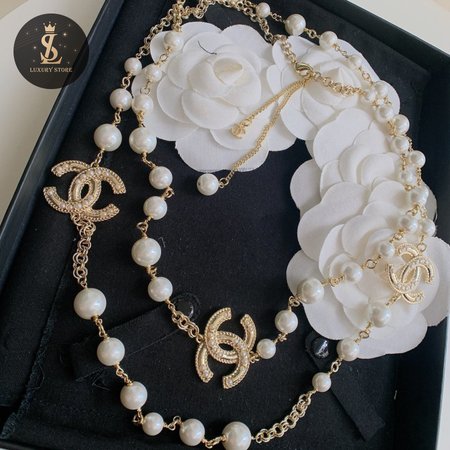 Chanel Gold CC Scatter Pearl Long Necklace