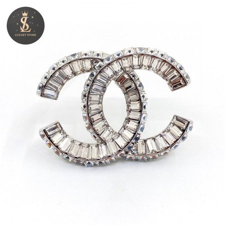 Chanel Strass CC Brooch Silver