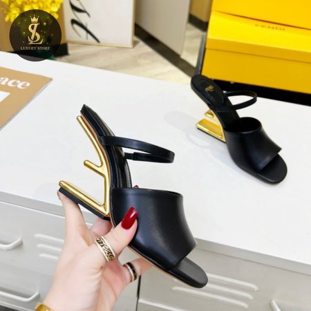 Fendi First Black Leather Heeled Sandals