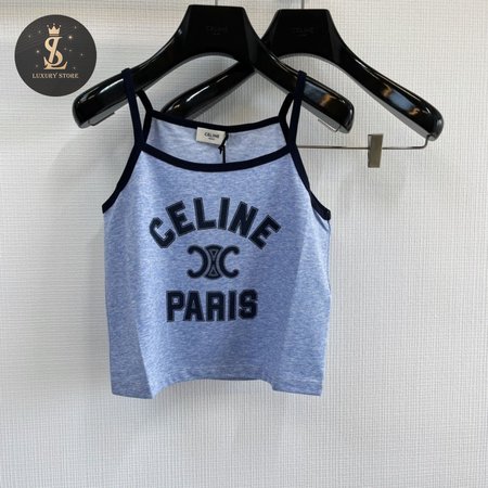 Celine Paris Tank Top In Cotton Jersey Blue/Navy