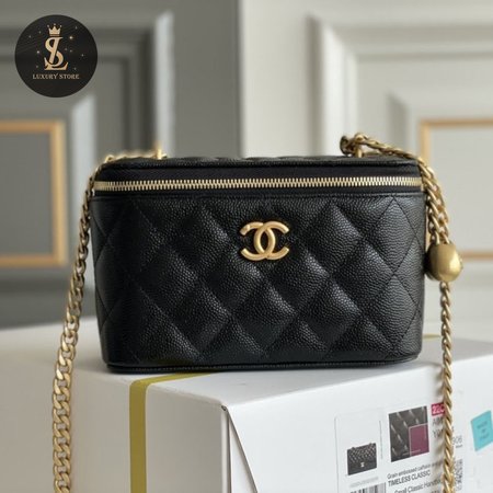 Chanel Black Leather Vanity, Cosmetic Pouch Bag