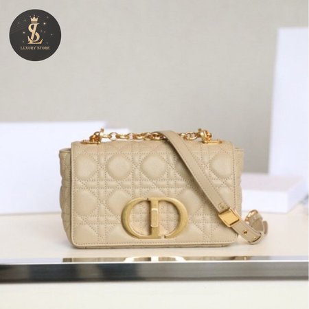 Small Dior Caro Bag Beige Soft Calfskin Cannage