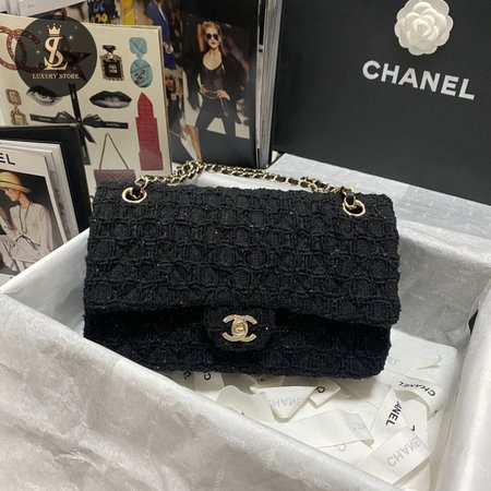 Chanel Black Boucle CC Medium Flap Bag