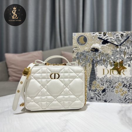 Dior Caro Box Bag Latte Quilted Macrocannage Calfskin