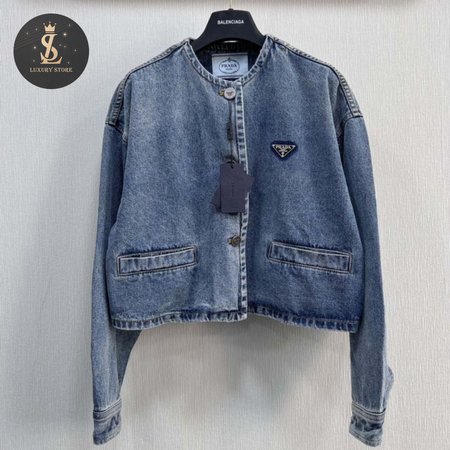 Prada Logo Cropped Denim Jacket