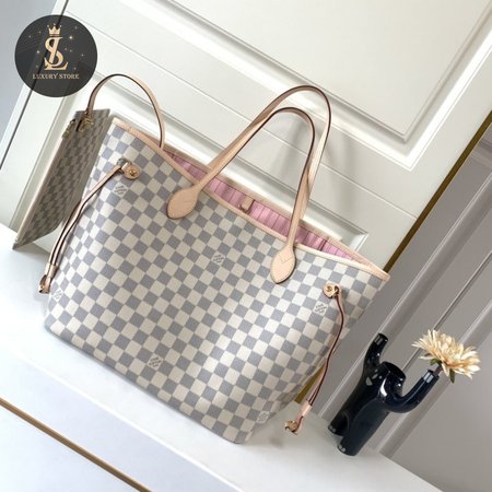 Neverfull Damier Azur GM Rose Ballerina Lining