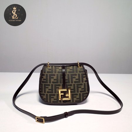 Fendi C Mon Small Brown FF Jacquard Fabric Bag