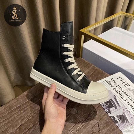 Rick Owens Black Leather High Sneakers