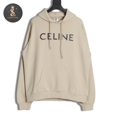 Celine Loose Hoodie In Cotton Fleece Stone Beige / Black