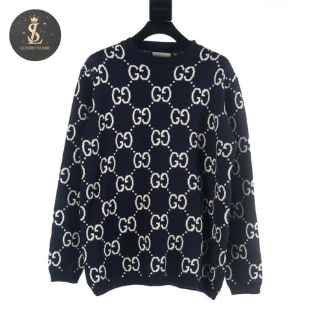 Gucci GG All Over Crewneck Sweater Navy