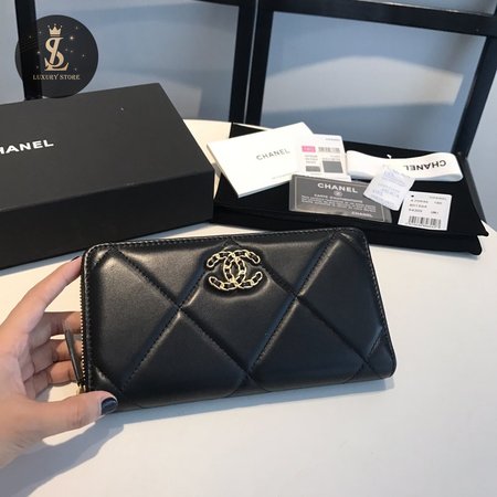 Chanel 19 Long Zipped Wallet Black