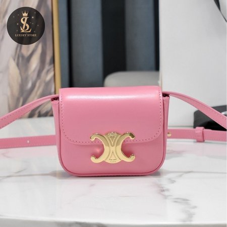 Celine Mini Triomphe In Shiny Calfskin Light Pink