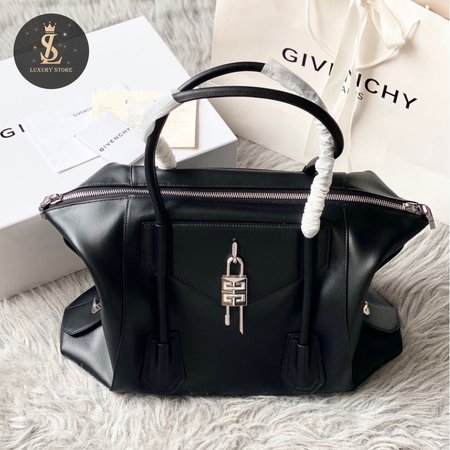 Givenchy Small Antigona Lock Bag In Box Leather Black