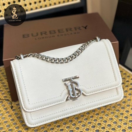 Burberry Leather Small TB Bag White