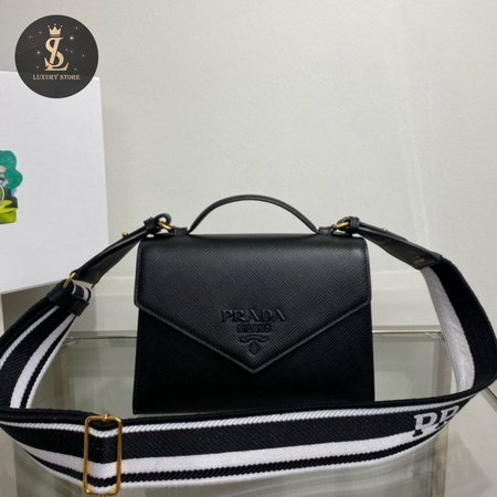 Prada Monochrome Saffiano And Leather Bag Black 1BD317