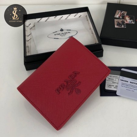 Prada Small Saffiano Leather Wallet Red 1MV204