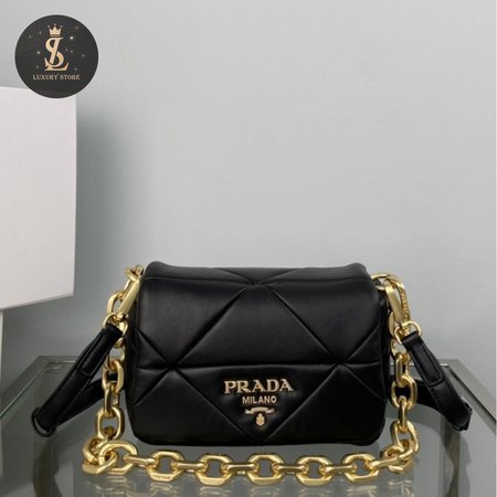 Prada System Nappa Patchwork Shoulder Bag Black 1BD292