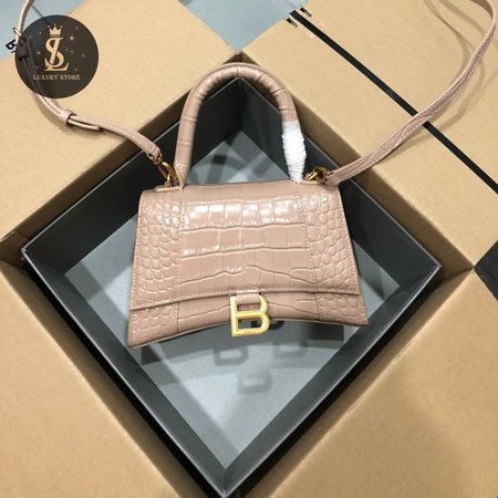 Balenciaga Hourglass Small Handbag Crocodile Embossed In Nude 6310