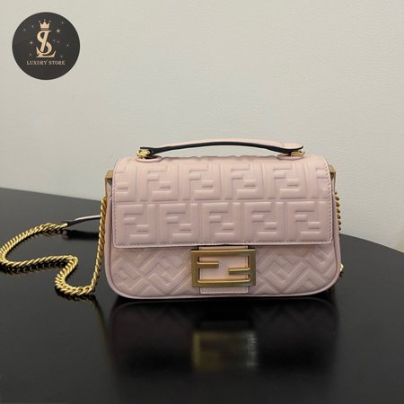 Fendi Baguette Chain Midi Pink Nappa Leather Bag