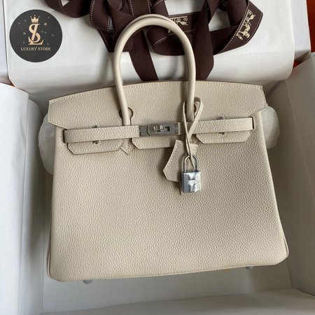 Hermes Craie Togo Birkin 25 Palladium Hardware