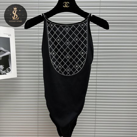 Chanel Swimsuit Stretch Jersey Strass Black Silver