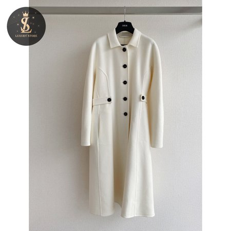 Dior Single-Breasted Long Double-Faced Cashmere Coat White