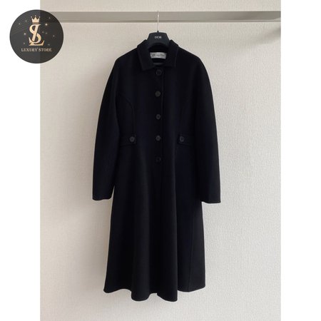 Dior Single-Breasted Long Double-Faced Cashmere Coat Black