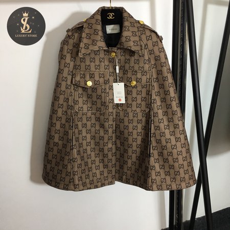 Gucci Double G Letter Print Woolen Cape Coat