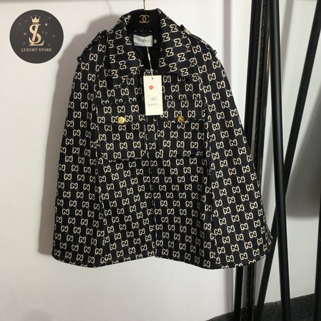 Gucci Double G Letter Print Woolen Cape Coat