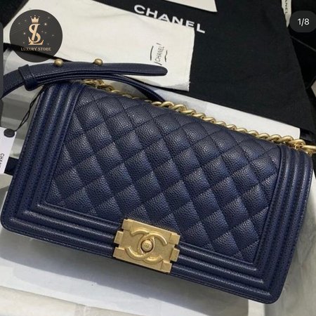 Chanel Boy Navy Blue Caviar Bag