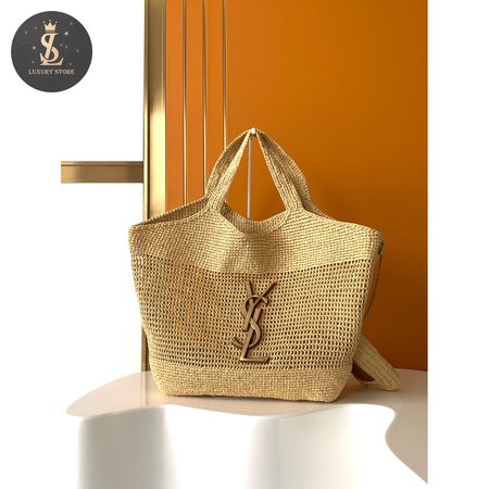 YSL ICARE Maxi Raffia Shopping Bag