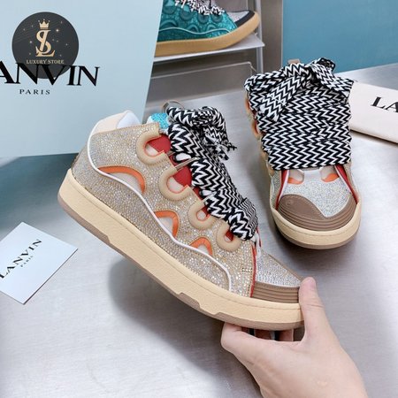 LANVIN Curb sneakers in Leather and strass beige STRA-H2105 Size 35-45