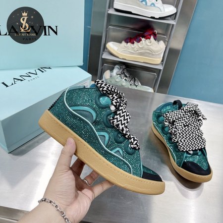 LANVIN Curb sneakers in Leather and strass navy blue STRA-H21281 Size 35-45