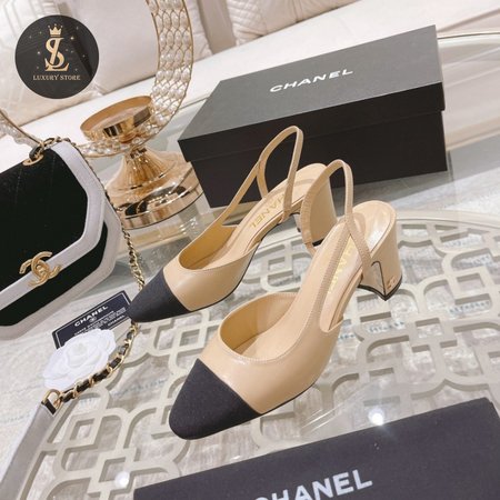 Chanel Slingbacks Goatskin & Grosgrain Beige/Black 34-40