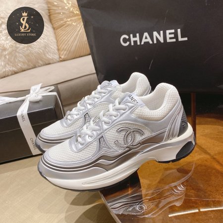 Chanel Sneakers Fabric & Laminated White/Silver 35-41