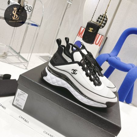 Chanel Sneakers Fabric & Suede Calfskin White/Black 35-40