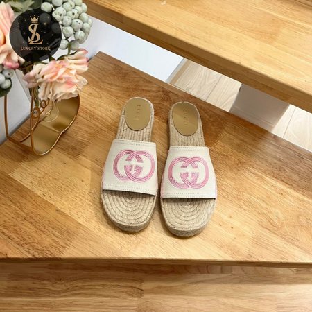 Gucci Espadrille Slide With Interlocking G White/Pink 35-41