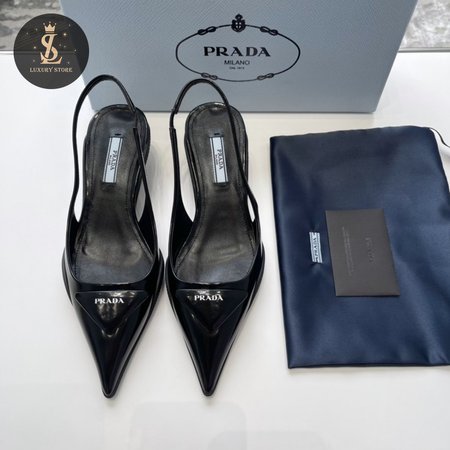 Prada Brushed Leather Slingback Pumps Black 35-40