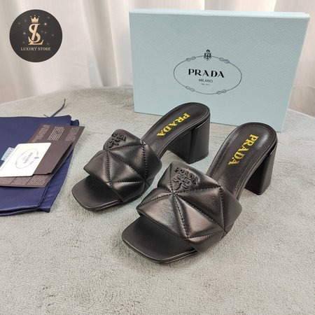 Prada Quilted Nappa Leather Heeled Sandals Black 35-40